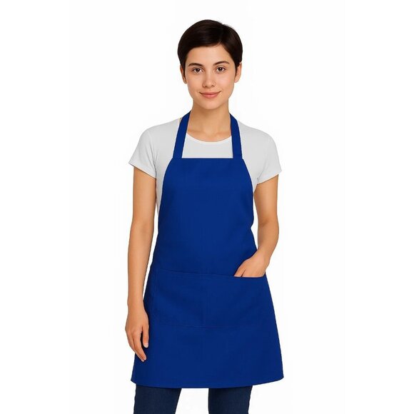 Blue Adjustable Apron with Pockets – Unisex Polyester Apron for Cooking, Crafts, - Picture 2 of 7